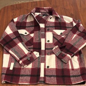Zara maroon/cream flannel jkt. Used but great cond. Color true in pic.